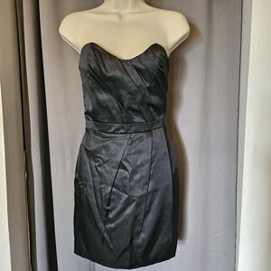 Classic Black Satin Strapless Mini Dress Size 6